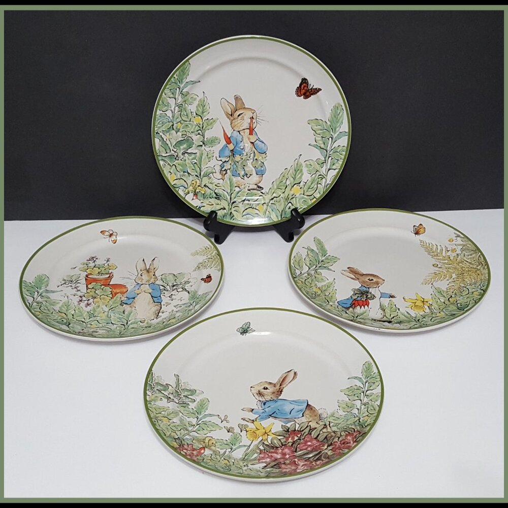 NEW RARE Pottery Barn Set of 4 Beatrix Potter Peter Rabbit Salad Plates NIB